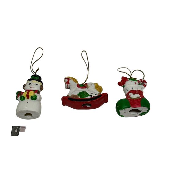 Vintage Christmas Ornaments Lot of 3 Snowman Rocking Horse Stocking Festive - Picture 7 of 7